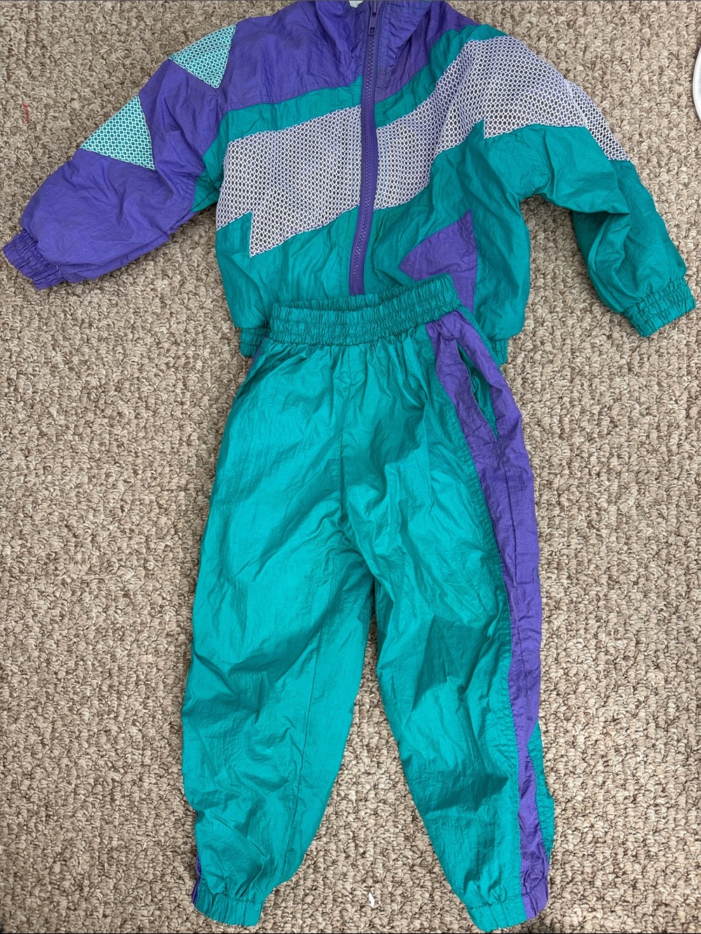Kids Teal and Purple Windbreaker Track Pants Set